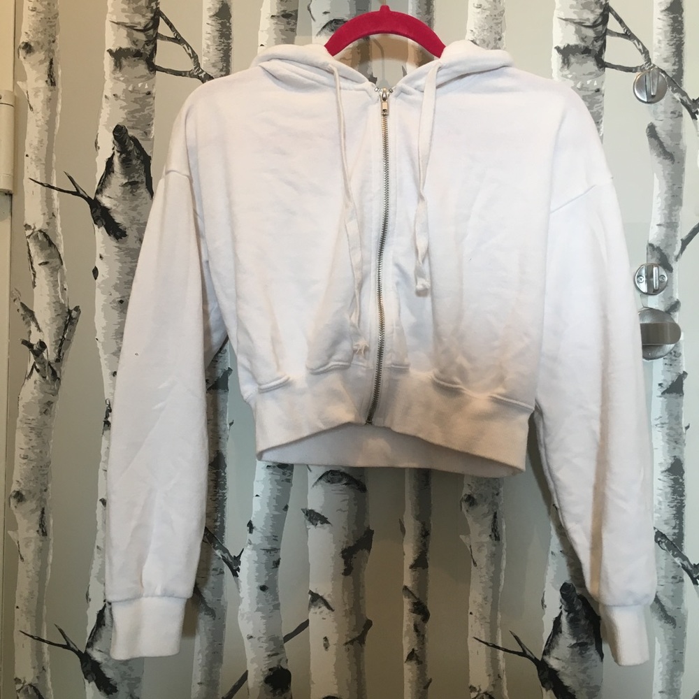 Forever 21 White Cropped Hoodie